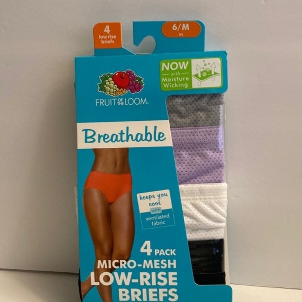 Fruit of the Loom 4 Pack Micro Mesh Low Rise Briefs Size 6 Medium Panties